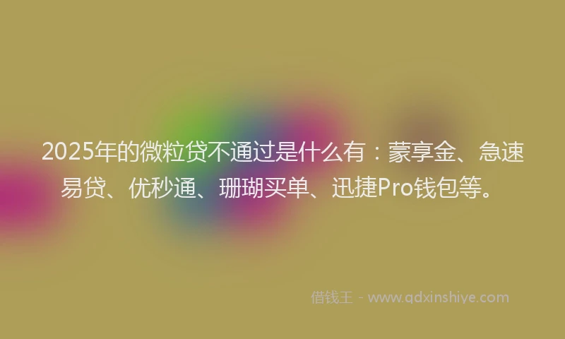 2025年的微粒贷不通过是什么有：蒙享金、急速易贷、优秒通、珊瑚买单、迅捷Pro钱包等。