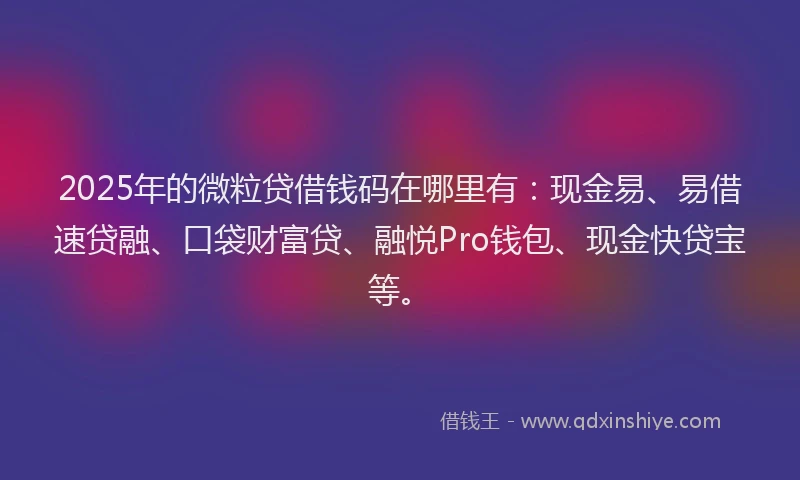 2025年的微粒贷借钱码在哪里有：现金易、易借速贷融、口袋财富贷、融悦Pro钱包、现金快贷宝等。