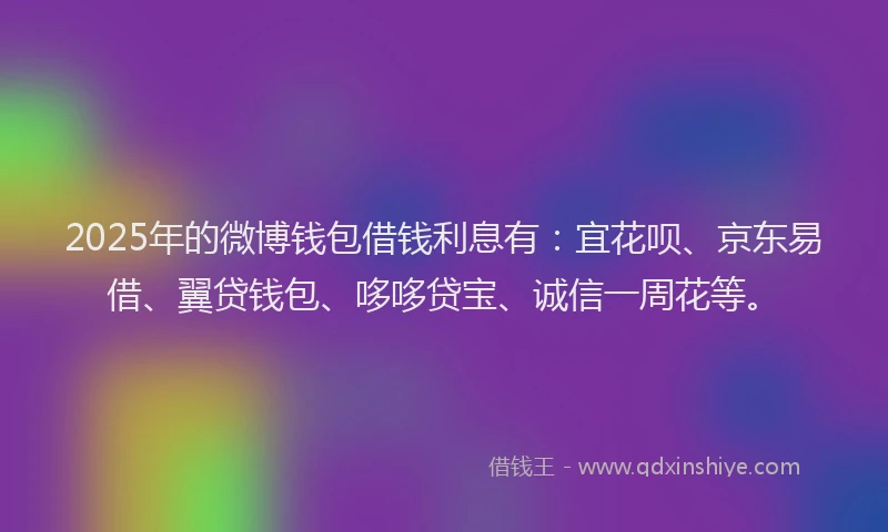 2025年的微博钱包借钱利息有：宜花呗、京东易借、翼贷钱包、哆哆贷宝、诚信一周花等。