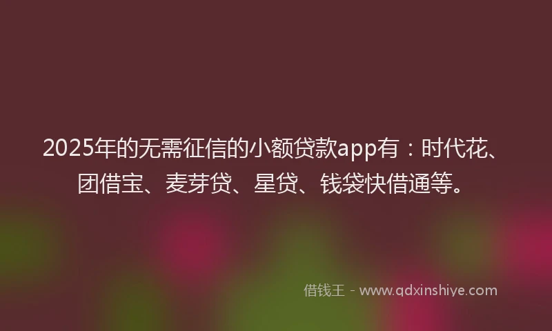 2025年的无需征信的小额贷款app有：时代花、团借宝、麦芽贷、星贷、钱袋快借通等。