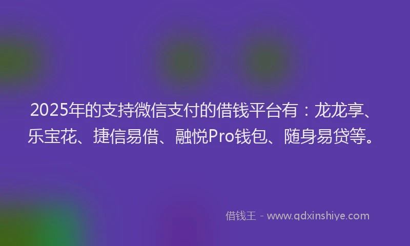 2025年的支持微信支付的借钱平台有：龙龙享、乐宝花、捷信易借、融悦Pro钱包、随身易贷等。