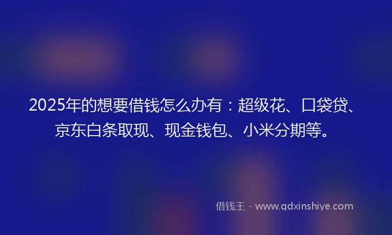 2025年的想要借钱怎么办有：超级花、口袋贷、京东白条取现、现金钱包、小米分期等。