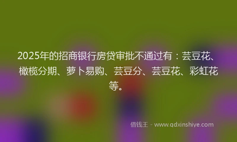 2025年的招商银行房贷审批不通过有：芸豆花、橄榄分期、萝卜易购、芸豆分、芸豆花、彩虹花等。