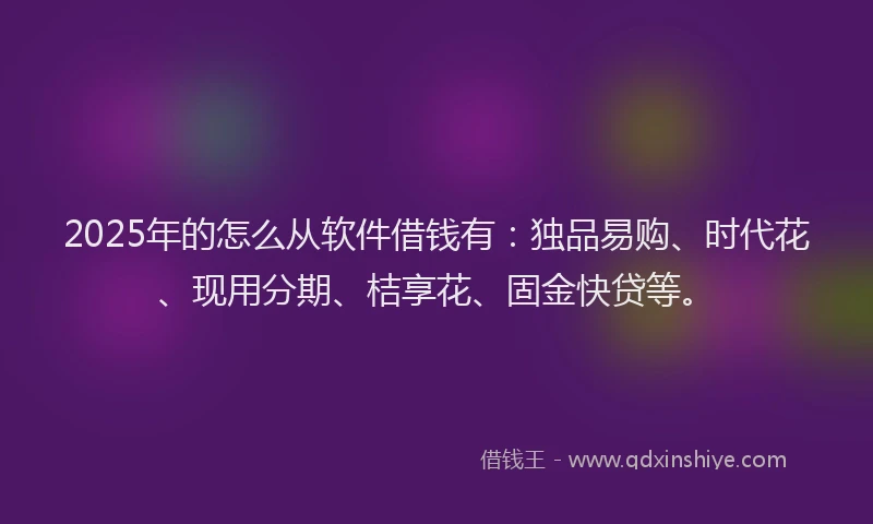 2025年的怎么从软件借钱有：独品易购、时代花、现用分期、桔享花、固金快贷等。