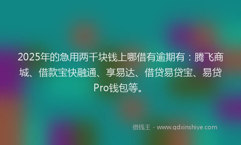 2025年的急用两千块钱上哪借有逾期有：腾飞商城、借款宝快融通、享易达、借贷易贷宝、易贷Pro钱包等。