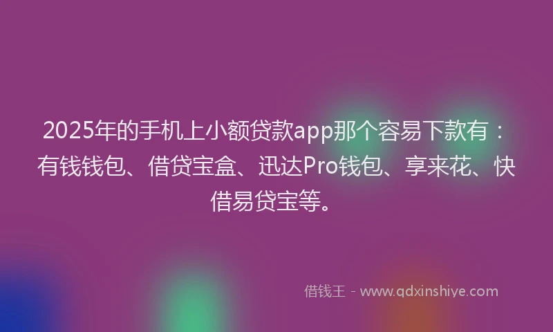 2025年的手机上小额贷款app那个容易下款有：有钱钱包、借贷宝盒、迅达Pro钱包、享来花、快借易贷宝等。