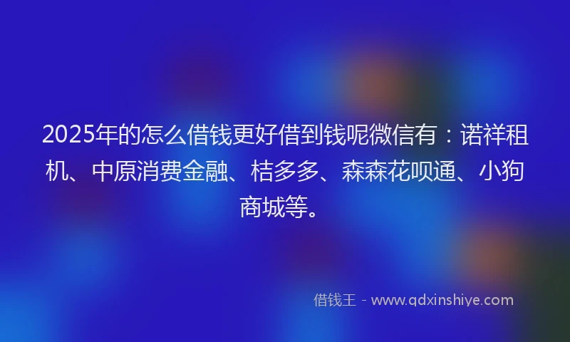 2025年的怎么借钱更好借到钱呢微信有：诺祥租机、中原消费金融、桔多多、森森花呗通、小狗商城等。