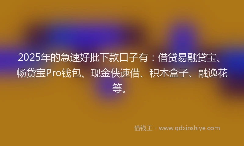 2025年的急速好批下款口子有：借贷易融贷宝、畅贷宝Pro钱包、现金侠速借、积木盒子、融逸花等。