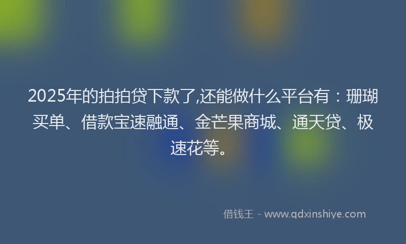 2025年的拍拍贷下款了,还能做什么平台有：珊瑚买单、借款宝速融通、金芒果商城、通天贷、极速花等。