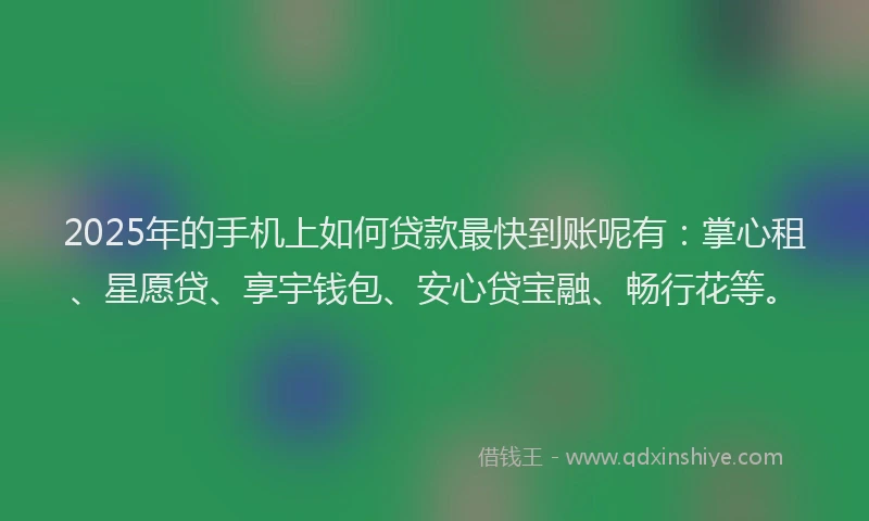 2025年的手机上如何贷款最快到账呢有：掌心租、星愿贷、享宇钱包、安心贷宝融、畅行花等。