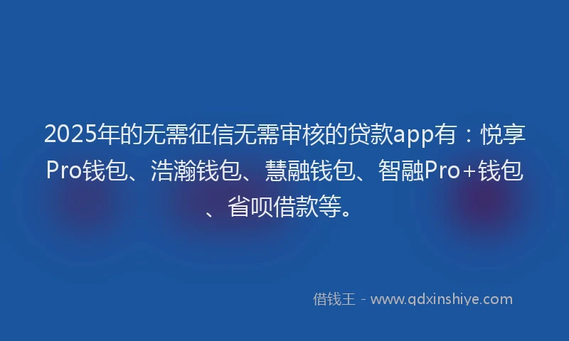 2025年的无需征信无需审核的贷款app有：悦享Pro钱包、浩瀚钱包、慧融钱包、智融Pro+钱包、省呗借款等。