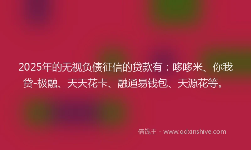 2025年的无视负债征信的贷款有：哆哆米、你我贷-极融、天天花卡、融通易钱包、天源花等。