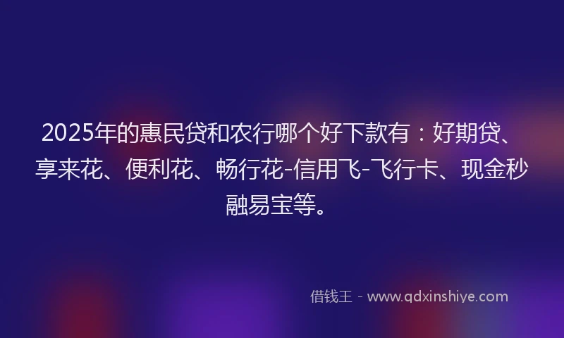 2025年的惠民贷和农行哪个好下款有：好期贷、享来花、便利花、畅行花-信用飞-飞行卡、现金秒融易宝等。