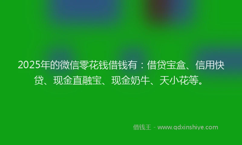 2025年的微信零花钱借钱有：借贷宝盒、信用快贷、现金直融宝、现金奶牛、天小花等。