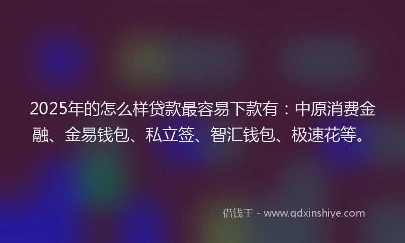 2025年的怎么样贷款最容易下款有：中原消费金融、金易钱包、私立签、智汇钱包、极速花等。