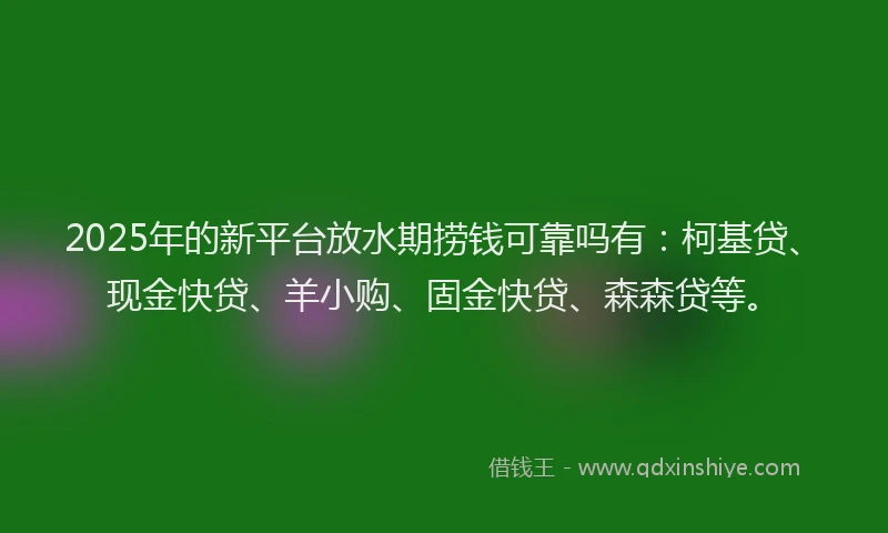 2025年的新平台放水期捞钱可靠吗有：柯基贷、现金快贷、羊小购、固金快贷、森森贷等。