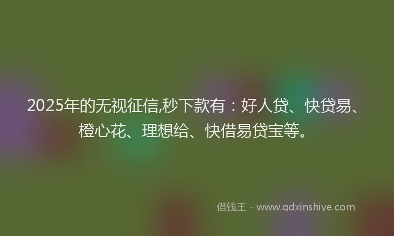 2025年的无视征信,秒下款有：好人贷、快贷易、橙心花、理想给、快借易贷宝等。