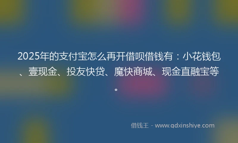 2025年的支付宝怎么再开借呗借钱有：小花钱包、壹现金、投友快贷、魔快商城、现金直融宝等。