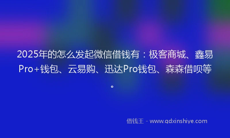 2025年的怎么发起微信借钱有：极客商城、鑫易Pro+钱包、云易购、迅达Pro钱包、森森借呗等。