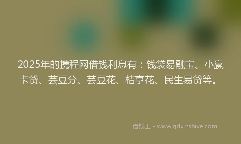 2025年的携程网借钱利息有：钱袋易融宝、小赢卡贷、芸豆分、芸豆花、桔享花、民生易贷等。