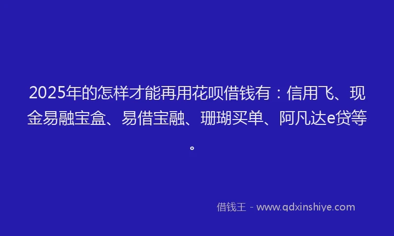 2025年的怎样才能再用花呗借钱有：信用飞、现金易融宝盒、易借宝融、珊瑚买单、阿凡达e贷等。