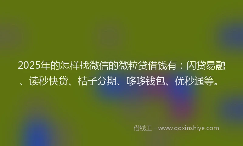 2025年的怎样找微信的微粒贷借钱有：闪贷易融、读秒快贷、桔子分期、哆哆钱包、优秒通等。