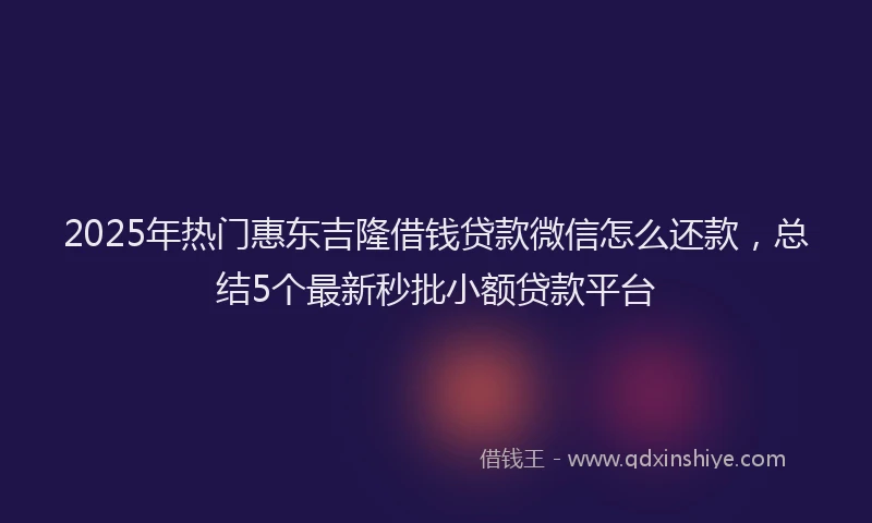2025年热门惠东吉隆借钱贷款微信怎么还款，总结5个最新秒批小额贷款平台