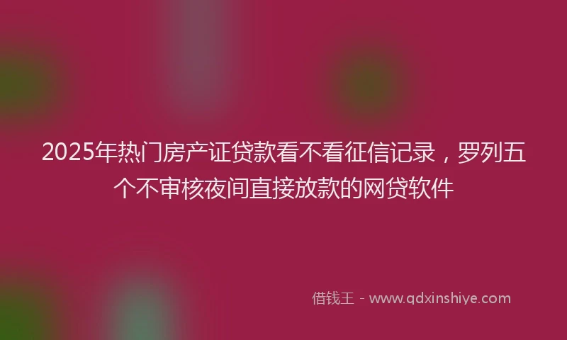 2025年热门房产证贷款看不看征信记录，罗列五个不审核夜间直接放款的网贷软件