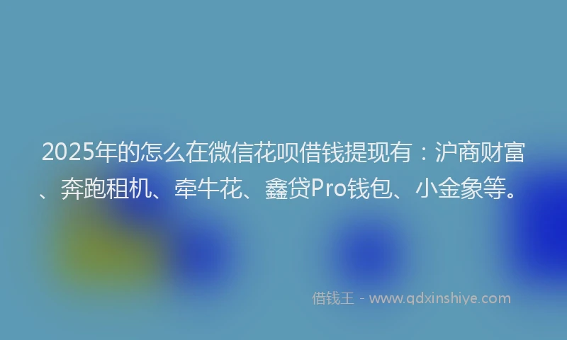 2025年的怎么在微信花呗借钱提现有：沪商财富、奔跑租机、牵牛花、鑫贷Pro钱包、小金象等。