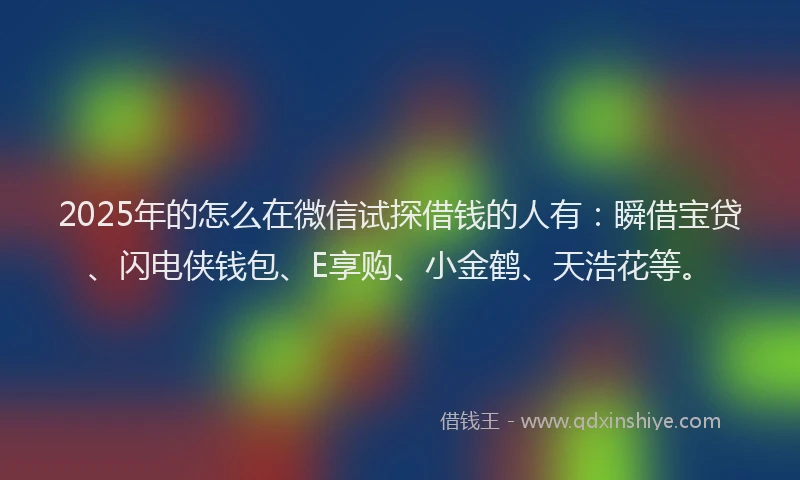 2025年的怎么在微信试探借钱的人有：瞬借宝贷、闪电侠钱包、E享购、小金鹤、天浩花等。