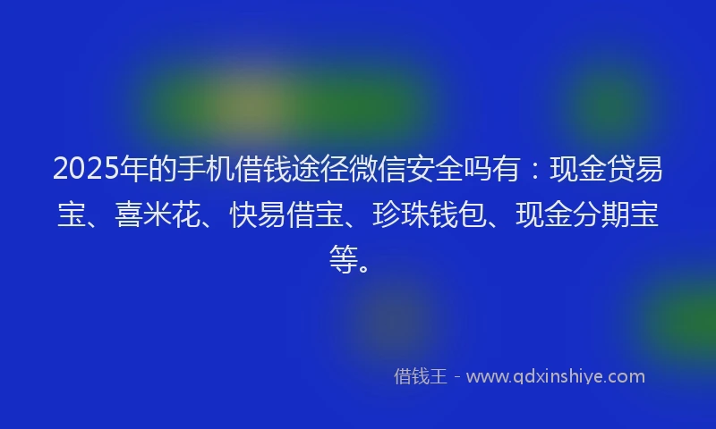 2025年的手机借钱途径微信安全吗有：现金贷易宝、喜米花、快易借宝、珍珠钱包、现金分期宝等。