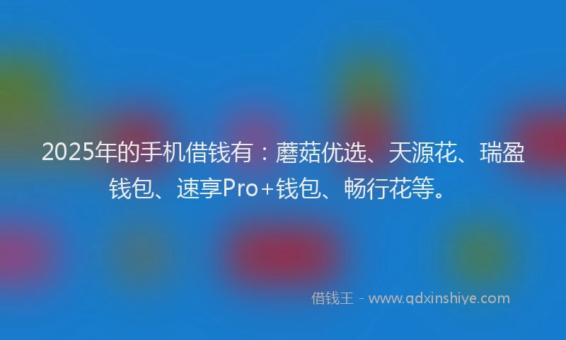 2025年的手机借钱有：蘑菇优选、天源花、瑞盈钱包、速享Pro+钱包、畅行花等。