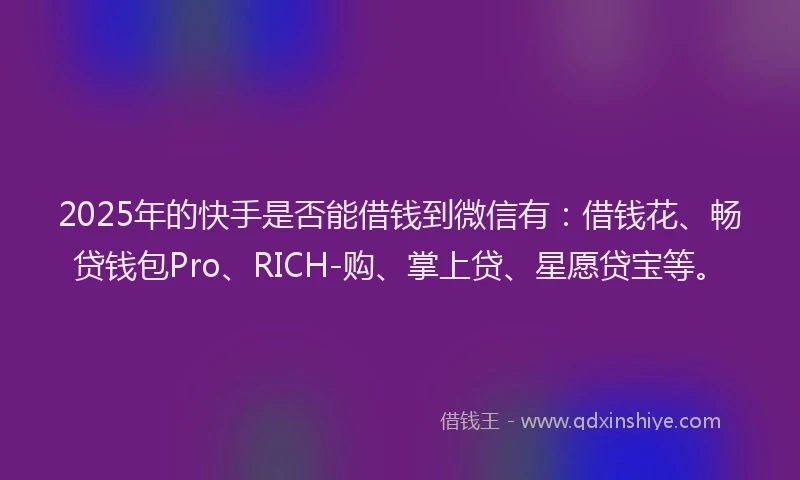 2025年的快手是否能借钱到微信有：借钱花、畅贷钱包Pro、RICH-购、掌上贷、星愿贷宝等。