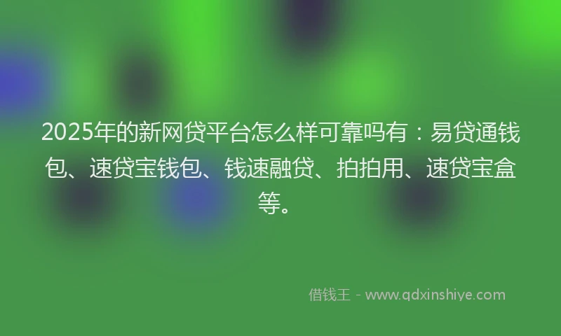 2025年的新网贷平台怎么样可靠吗有：易贷通钱包、速贷宝钱包、钱速融贷、拍拍用、速贷宝盒等。