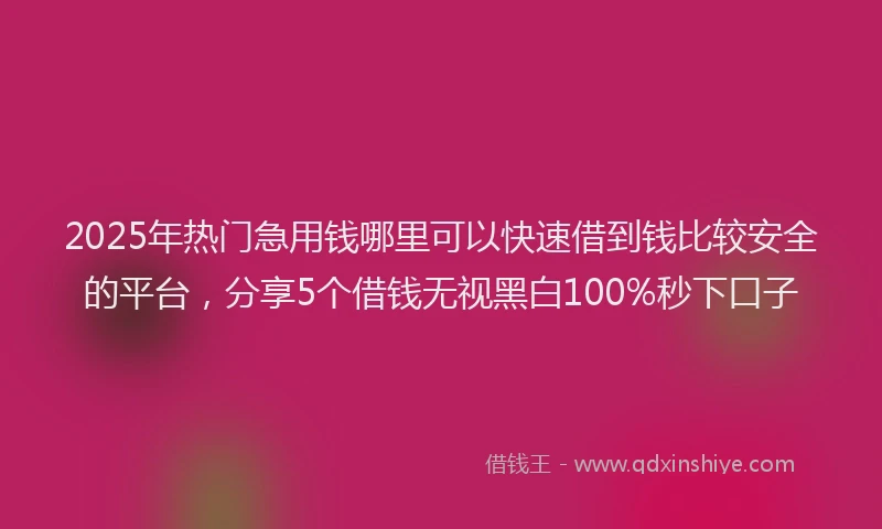 2025年热门急用钱哪里可以快速借到钱比较安全的平台，分享5个借钱无视黑白100%秒下口子
