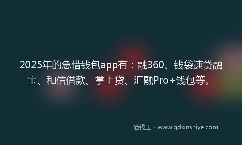 2025年的急借钱包app有：融360、钱袋速贷融宝、和信借款、掌上贷、汇融Pro+钱包等。