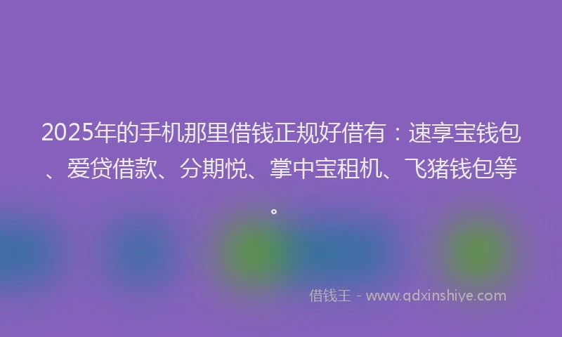 2025年的手机那里借钱正规好借有：速享宝钱包、爱贷借款、分期悦、掌中宝租机、飞猪钱包等。