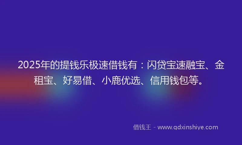 2025年的提钱乐极速借钱有：闪贷宝速融宝、金租宝、好易借、小鹿优选、信用钱包等。