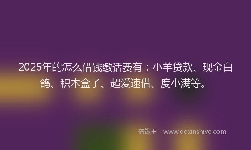 2025年的怎么借钱缴话费有：小羊贷款、现金白鸽、积木盒子、超爱速借、度小满等。