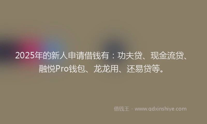 2025年的新人申请借钱有：功夫贷、现金流贷、融悦Pro钱包、龙龙用、还易贷等。
