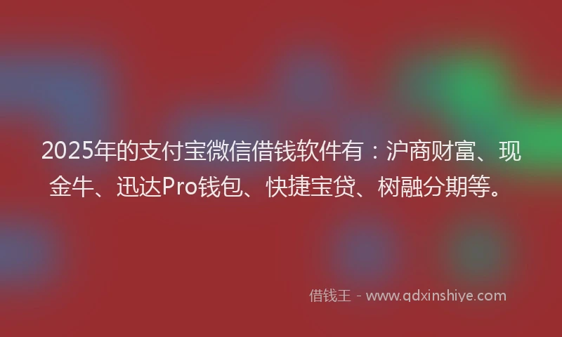 2025年的支付宝微信借钱软件有：沪商财富、现金牛、迅达Pro钱包、快捷宝贷、树融分期等。