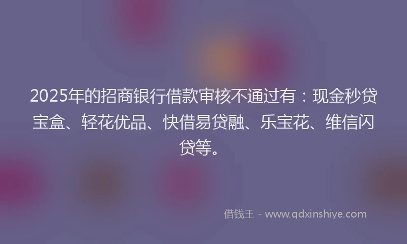 2025年的招商银行借款审核不通过有：现金秒贷宝盒、轻花优品、快借易贷融、乐宝花、维信闪贷等。