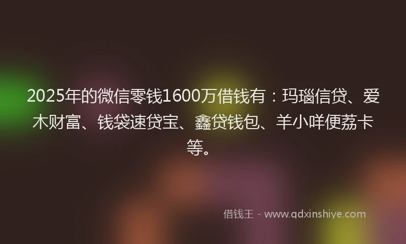 2025年的微信零钱1600万借钱有：玛瑙信贷、爱木财富、钱袋速贷宝、鑫贷钱包、羊小咩便荔卡等。