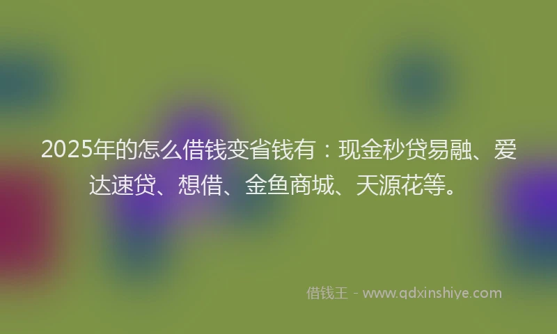 2025年的怎么借钱变省钱有：现金秒贷易融、爱达速贷、想借、金鱼商城、天源花等。