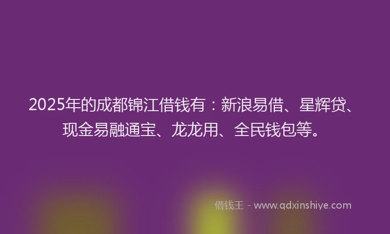 2025年的成都锦江借钱有：新浪易借、星辉贷、现金易融通宝、龙龙用、全民钱包等。