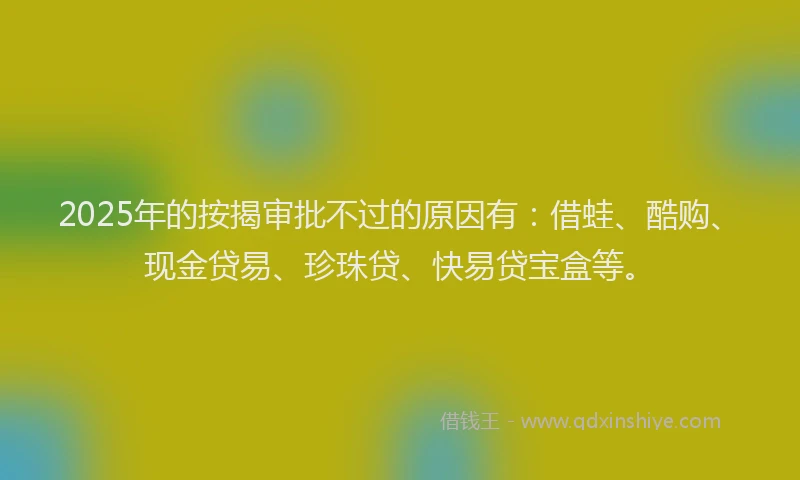 2025年的按揭审批不过的原因有：借蛙、酷购、现金贷易、珍珠贷、快易贷宝盒等。
