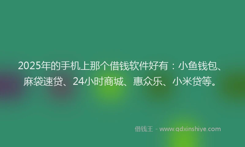 2025年的手机上那个借钱软件好有：小鱼钱包、麻袋速贷、24小时商城、惠众乐、小米贷等。