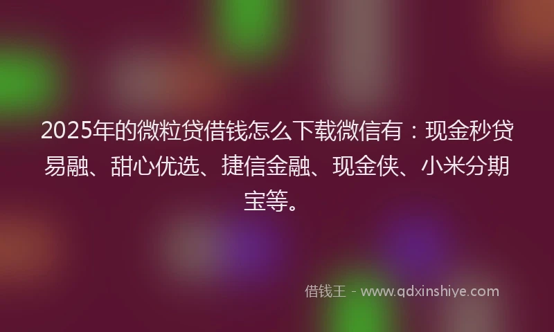 2025年的微粒贷借钱怎么下载微信有：现金秒贷易融、甜心优选、捷信金融、现金侠、小米分期宝等。