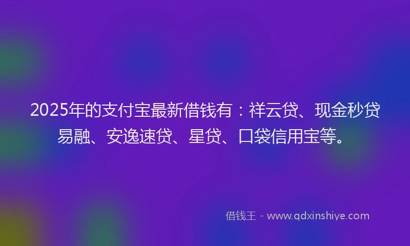 2025年的支付宝最新借钱有：祥云贷、现金秒贷易融、安逸速贷、星贷、口袋信用宝等。