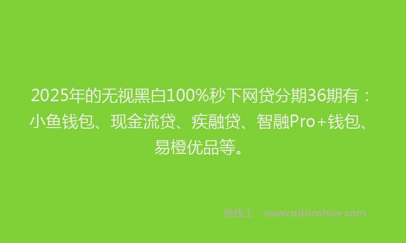 2025年的无视黑白100%秒下网贷分期36期有：小鱼钱包、现金流贷、疾融贷、智融Pro+钱包、易橙优品等。